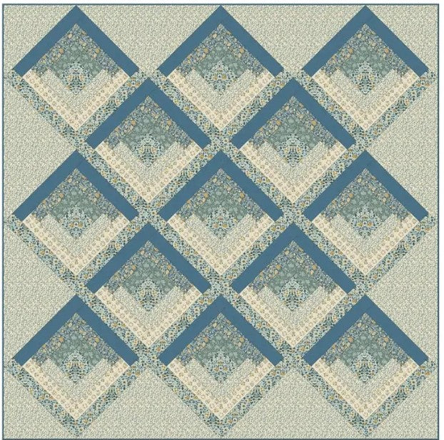 Liberty Lasenby Cotton - Craft Garden Log Cabin Quilt Pack - Blue/Green