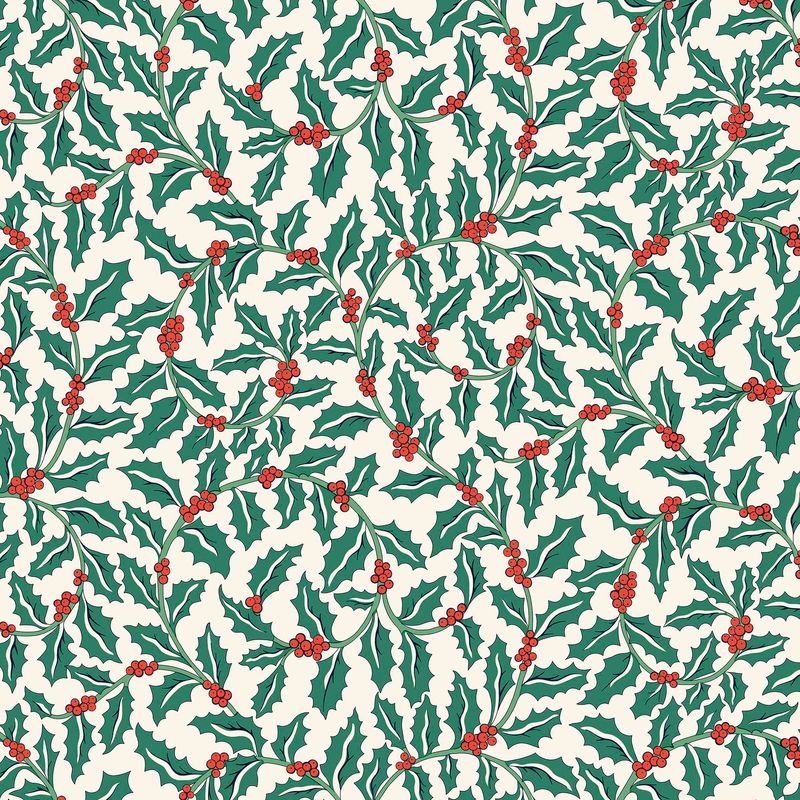 Liberty Lasenby Cotton - Festive Greetings - Swirling Holly 01667432A