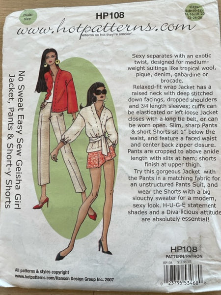 Hot Patterns 108 - No Sweat Easy Sew Geisha Girl Jacket, Pants & Short-y Shorts