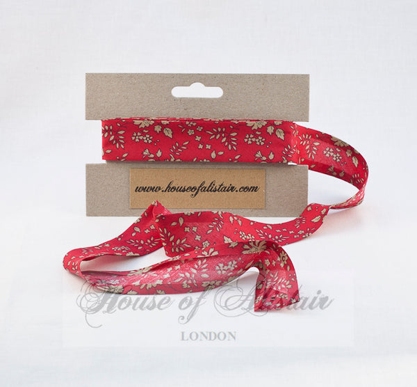 Liberty print Bias Binding - 25mm - by metre - Capel Red