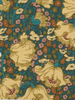 Floral and leaf pattern with gold and multicolor design on a dark background
