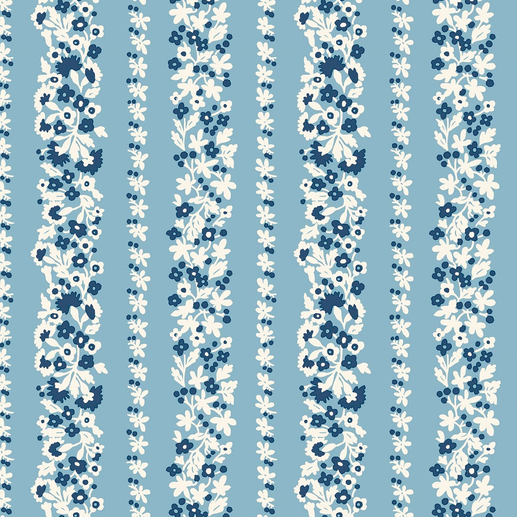 Liberty Lasenby Cotton - Denim Florals  - Topiary Stripe 402A