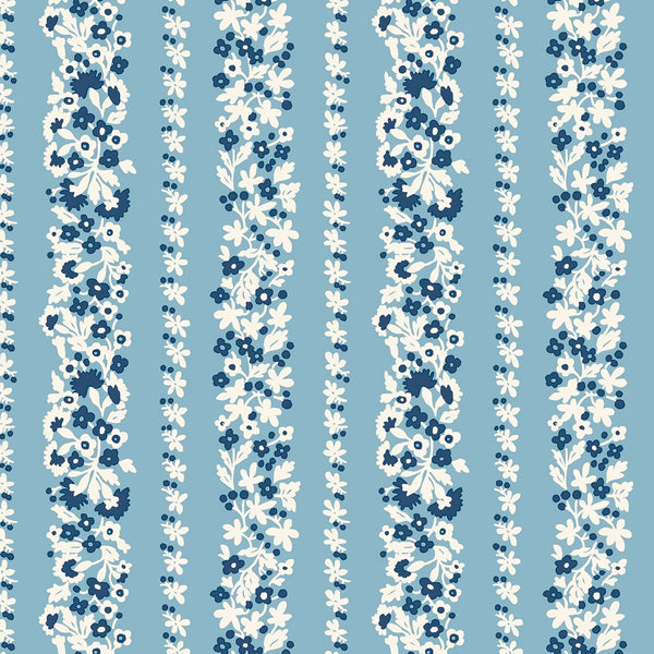 Liberty Lasenby Cotton - Denim Florals  - Topiary Stripe 402A
