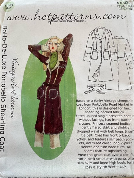Hot Patterns - Boho-De-Luxe Portobello Shearling Coat (Sizes 6-26)