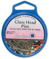 Glass Head Pins, Nickel Plated Steel - 34mm x 0.65mm