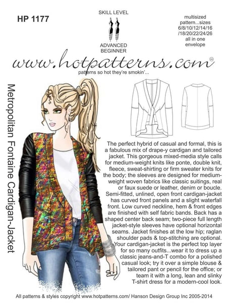 Hot Patterns 1177 - Metropolitan Fontaine Cardigan-Jacket