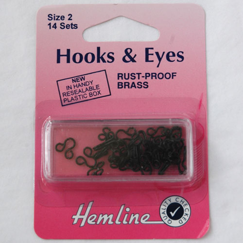 Hooks & Eyes (black), size 2, set of 14