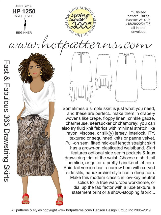 Hot Patterns 1250 - Fast & Fabulous 365 Drawstring Skirts - Now in Stock